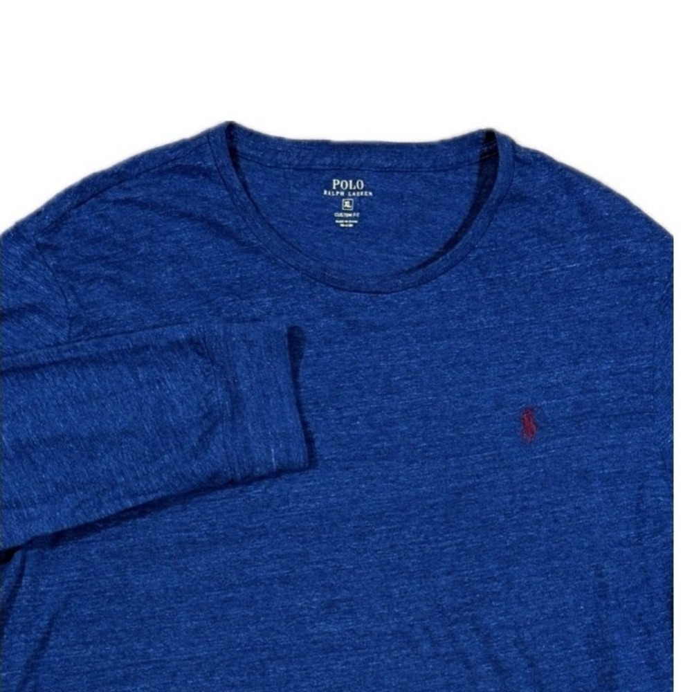 Polo Ralph Lauren Shirt Mens XL Blue Long Sleeve Tee Custom Fit Cotton Preppy